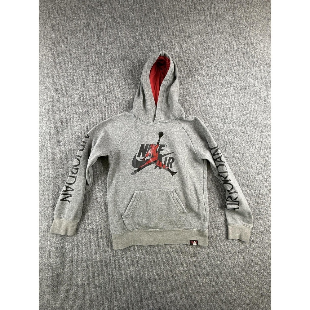Jordan Hoodie Sweatshirt Unisex Kids 12-13Y Gray Fleece Nike Air Jumpman Graphic